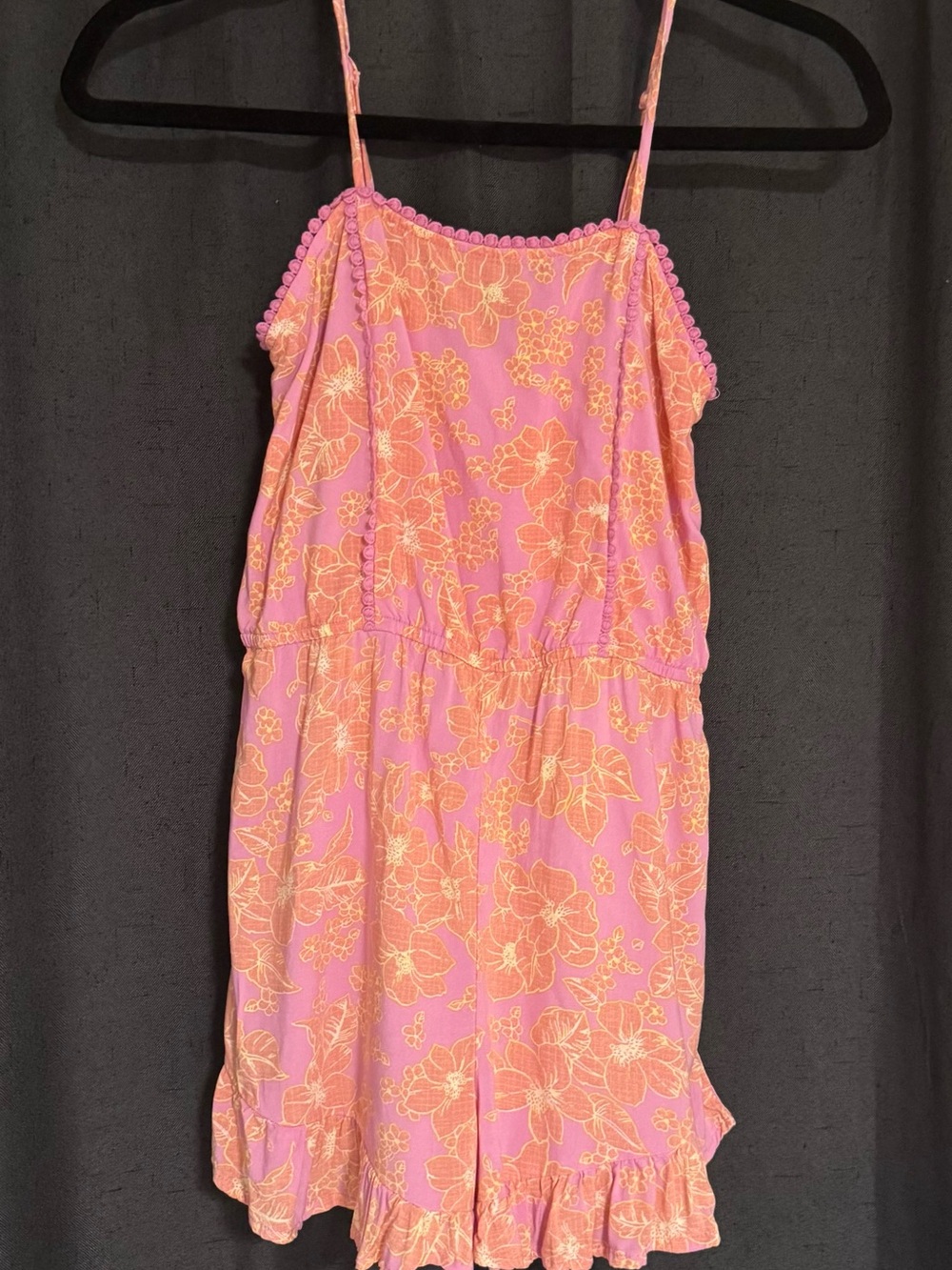 Girls Pink Floral Spaghetti Strap Romper size L